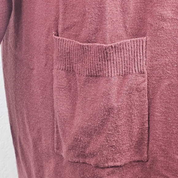 Cardigan Sweater Duster Longline Pockets Cozy Maroon - Picture 3 of 9